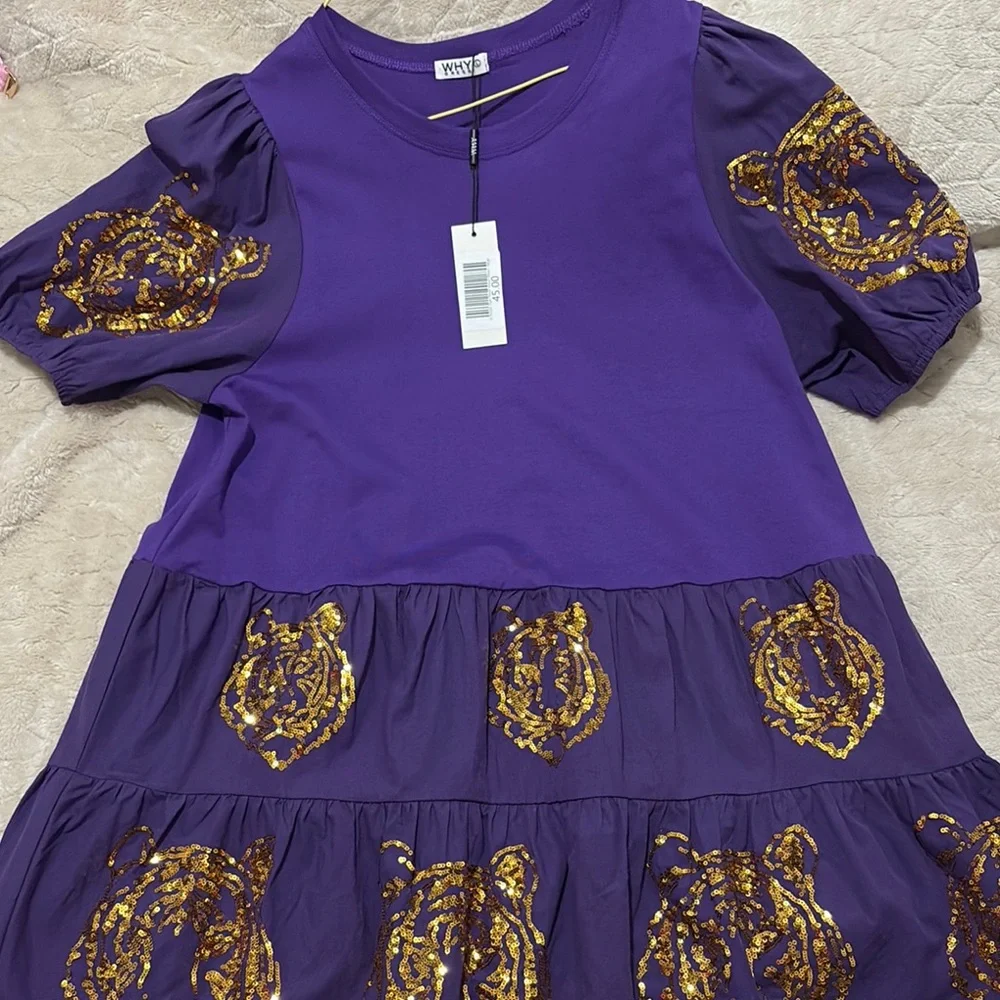 Purple Embellished Tiered Mini Sundress - Picture 1 of 1